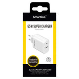 Smartline Super Charger 65W PD Vegglader USB-C & USB-A - Hvit