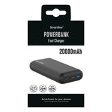 Smartline 22,5 W Powerbank - 1 x USB-A (QC) og 1 x USB-C (PD) - 20000 mAh - Svart