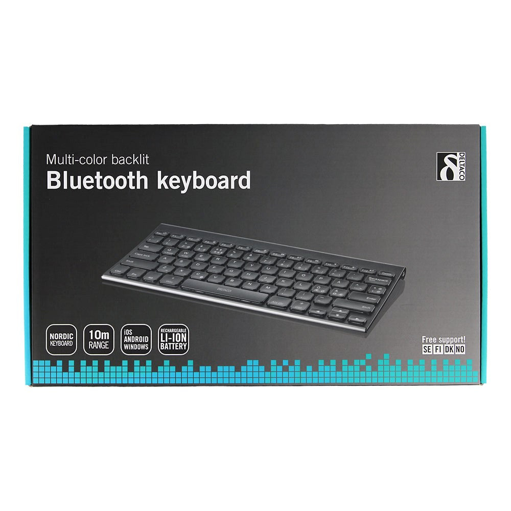 Universal Deltaco Bluetooth Keyboard TB-630 med Nordisk Tastatur og Bakgrundsbelysning- Svart