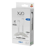 X2O Longlife 100W USB-C til USB-C Kabel - 1m - Hvit