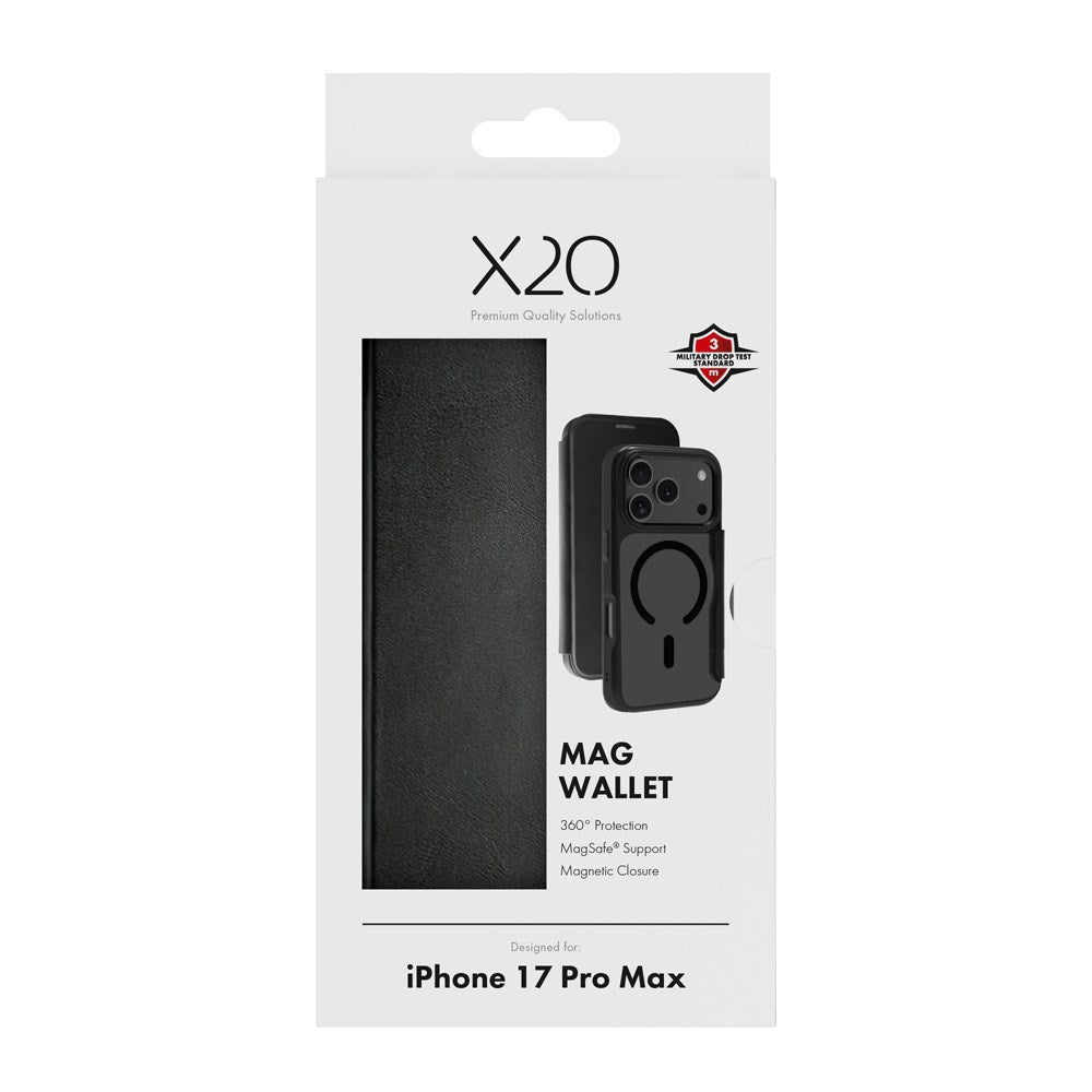 X2O iPhone 17 Pro Max Mag Wallet Flip Deksel med Kortholder - Svart