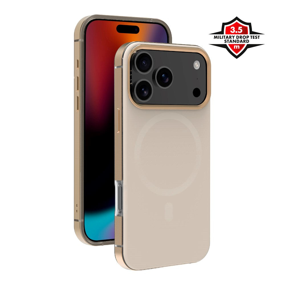X2O iPhone 17 Pro Mag Metal Deksel - MagSafe Kompatibel - Beige / Gull
