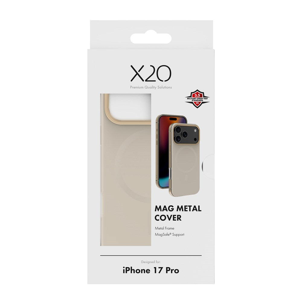 X2O iPhone 17 Pro Mag Metal Deksel - MagSafe Kompatibel - Beige / Gull
