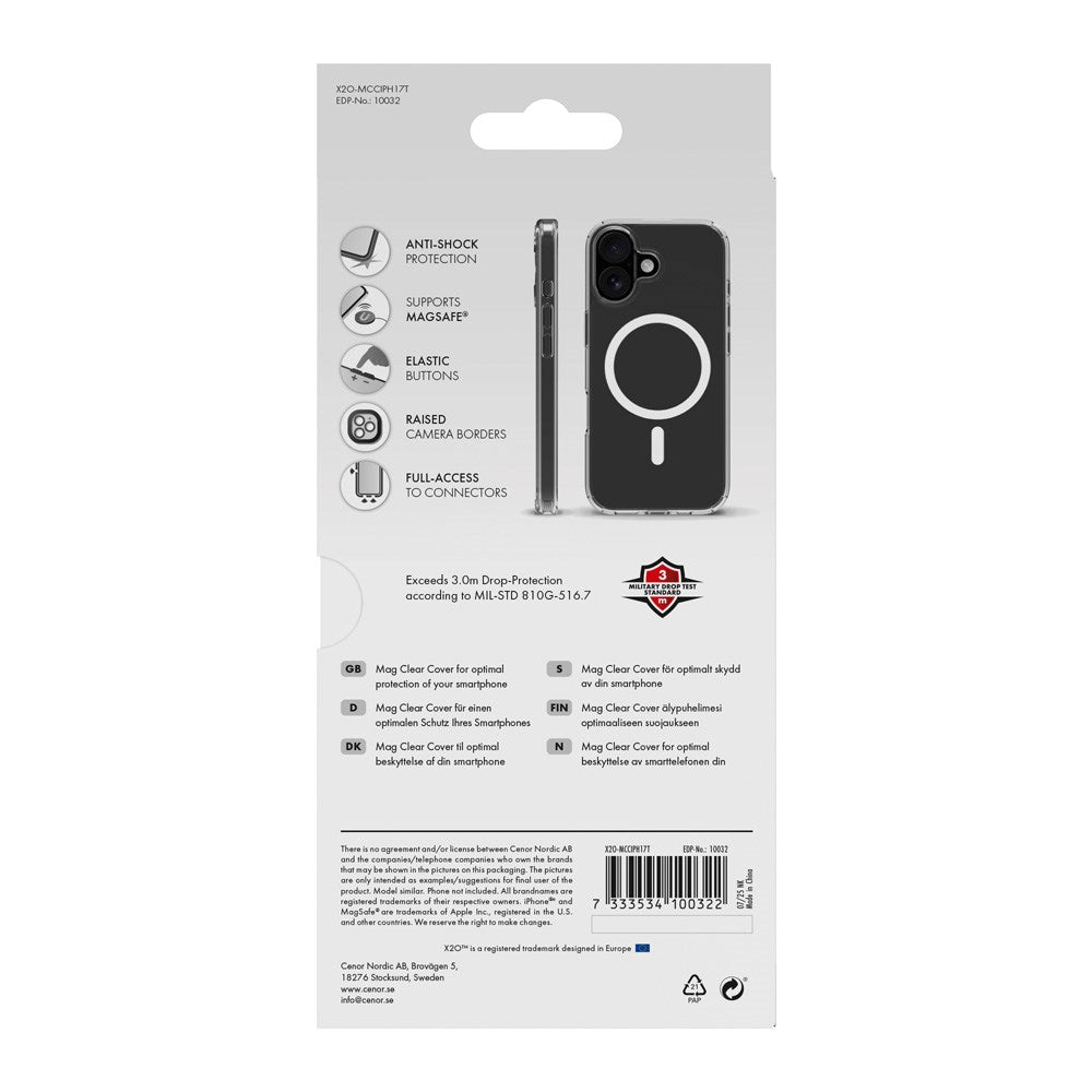 X2O iPhone 17 Mag Clear Deksel - MagSafe Kompatibel - Gjennomsiktig