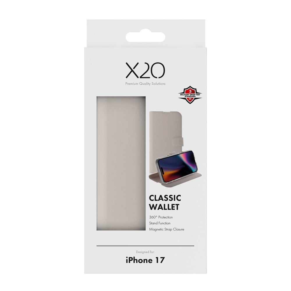 X2O iPhone 17 Classic Wallet Flip Deksel - Kortholder & Stativfunksjon - Beige