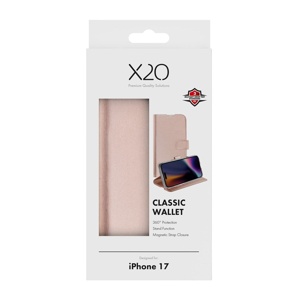 X2O iPhone 17 Classic Wallet Flip Deksel - Kortholder & Stativfunksjon - Rose Gold