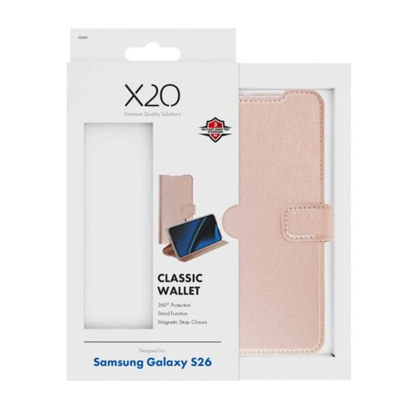 Samsung Galaxy S26 X2O Classic Wallet Flip Deksel - Rosegull
