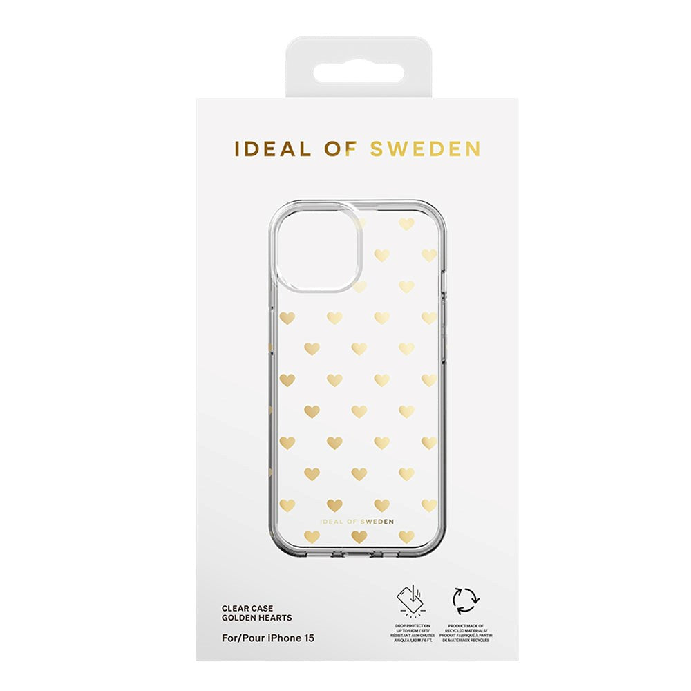 iPhone 15 iDeal Of Sweden Clear Deksel - Golden Hearts