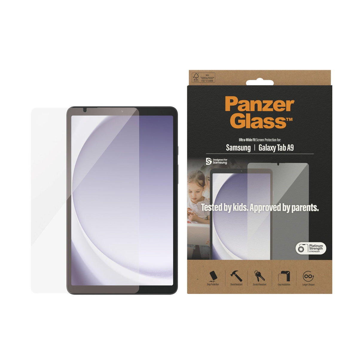 Samsung Galaxy Tab A9 PanzerGlass Ultra-Wide Fit Skjermbeskyttelse - Platinum Strength - Gjennomsiktig