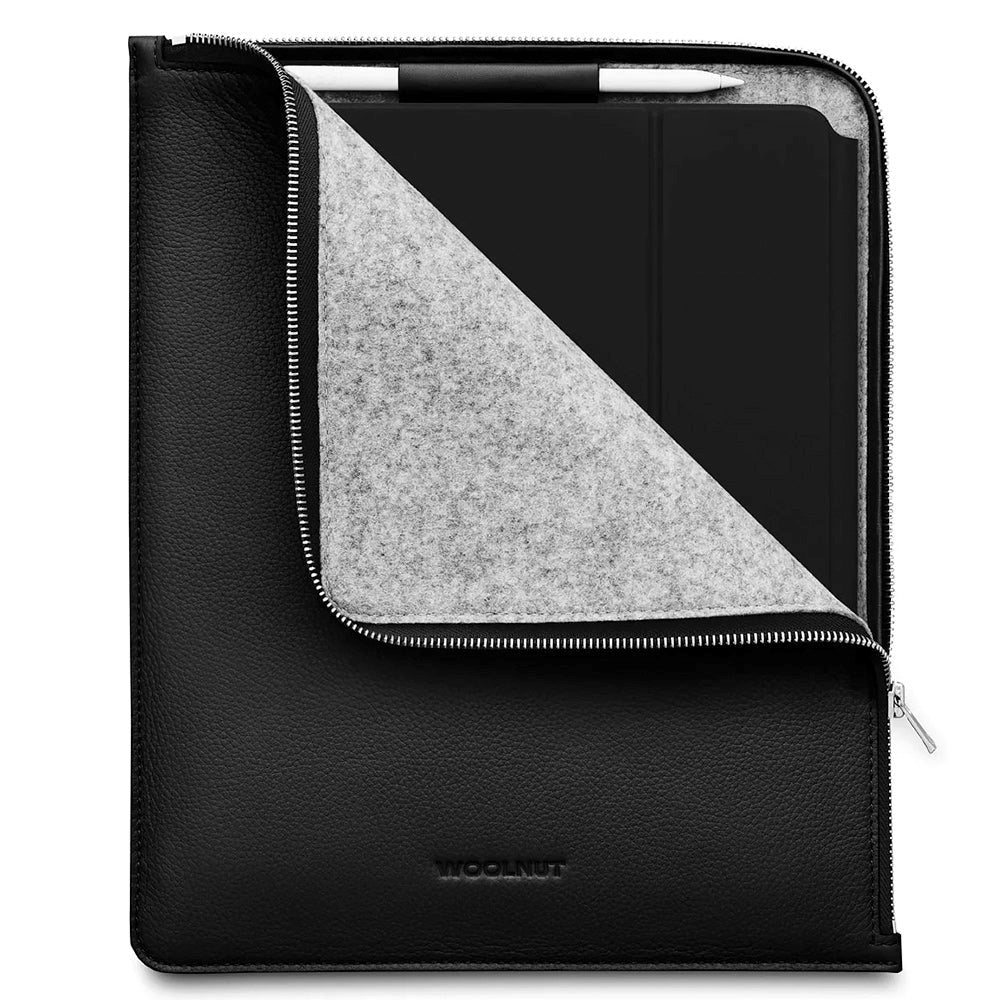 Woolnut iPad Pro 12,9" (2022 / 2021 / 2020 / 2018) / iPad Pro 13" (2024) Ekte Skinn Folio Sleeve - Svart