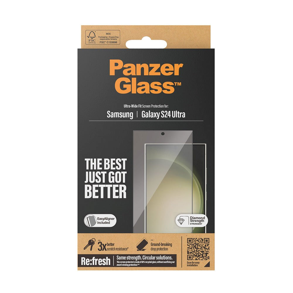 Samsung Galaxy 24 Ultra PanzerGlass Ultra Wide Fit Re:fresh Skjermbeskyttelse m. EasyAligner - Diamond Strength - Svart Kant