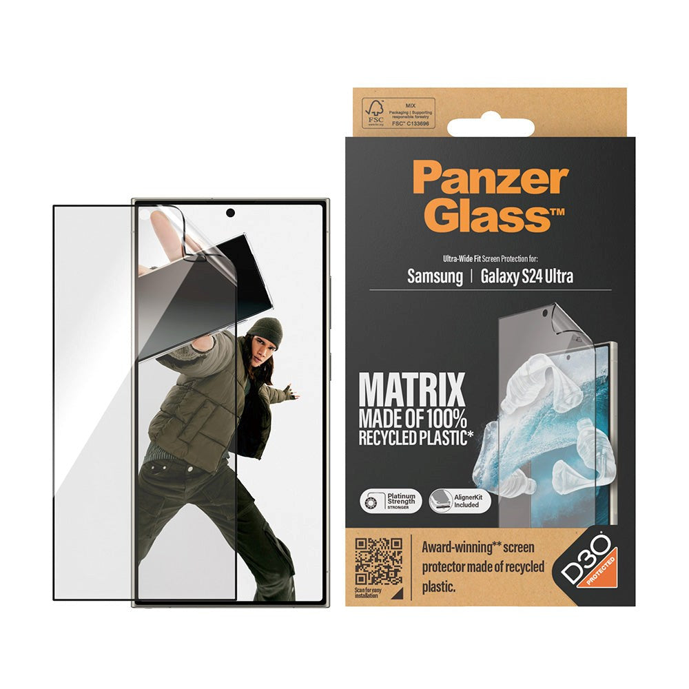 Samsung Galaxy S24 Ultra PanzerGlass Matrix AntiBacterial Ultra Wide Fit Skjermbeskyttelse - AlignerKit - Platinum Strength -  Gjennomsiktig