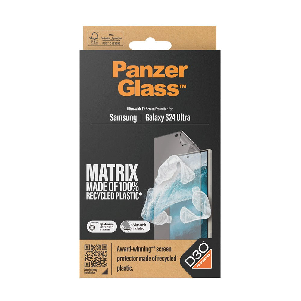 Samsung Galaxy S24 Ultra PanzerGlass Matrix AntiBacterial Ultra Wide Fit Skjermbeskyttelse - AlignerKit - Platinum Strength -  Gjennomsiktig