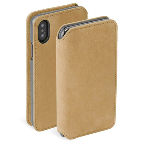 Krusell Broby Slim Wallet iPhone XS/X Semsket Skinn Flip Deksel med Lommebok - Beige