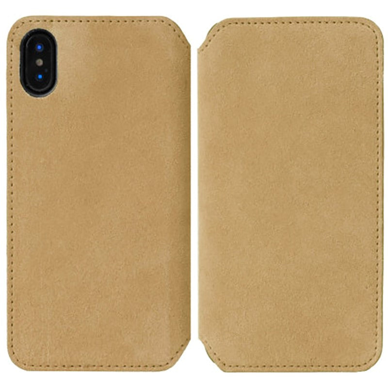 Krusell Broby Slim Wallet iPhone XS/X Semsket Skinn Flip Deksel med Lommebok - Beige