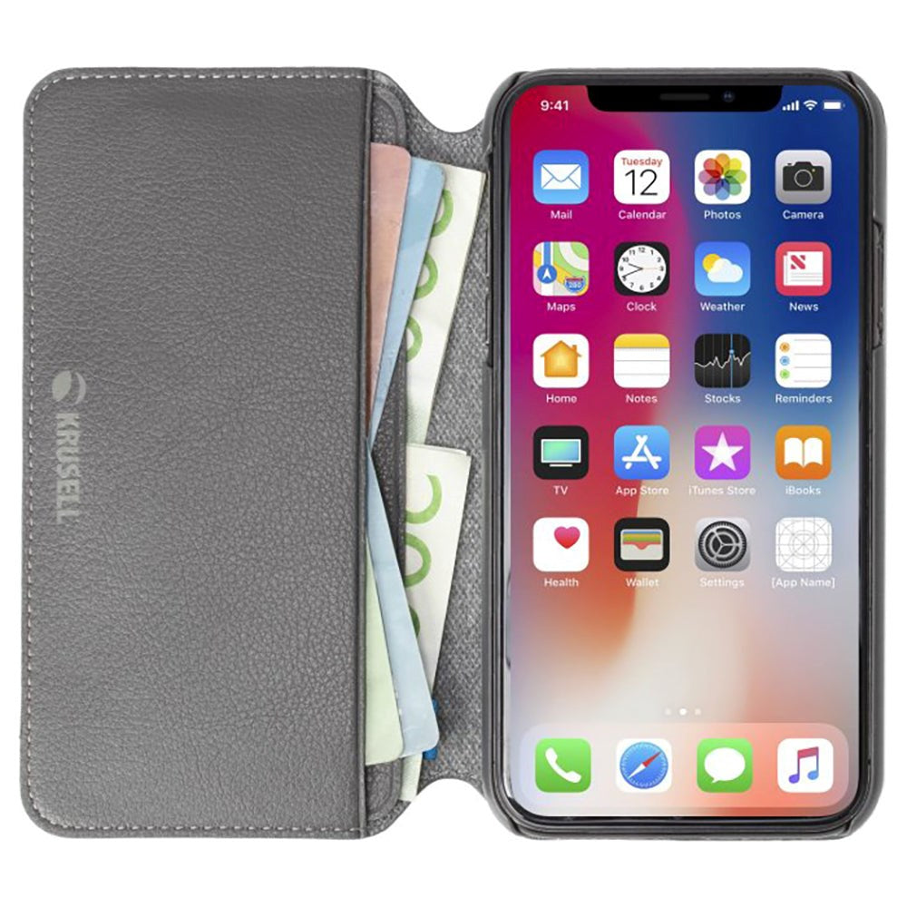 Krusell Pixbo 4 Card FolioCase iPhone Xs Max Skinn Flip Deksel - Grå