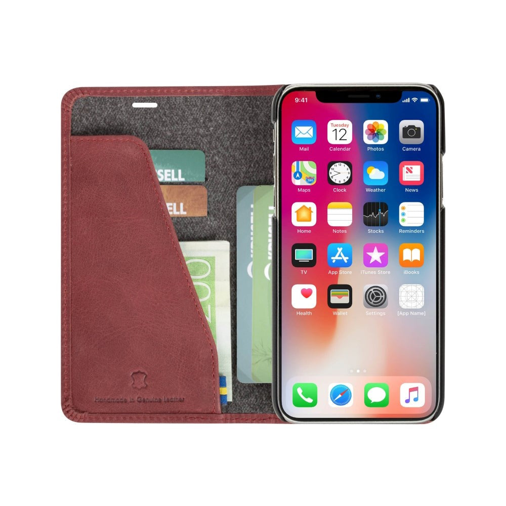 Krusell Sunne 2 Card Folio Wallet iPhone Xs Max Skinn Flip Deksel med Lommebok - Rød