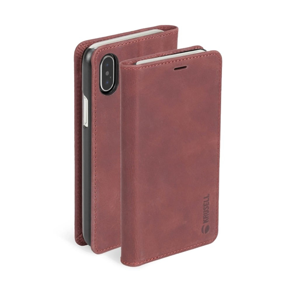 Krusell Sunne 2 Card Folio Wallet iPhone Xs Max Skinn Flip Deksel med Lommebok - Rød