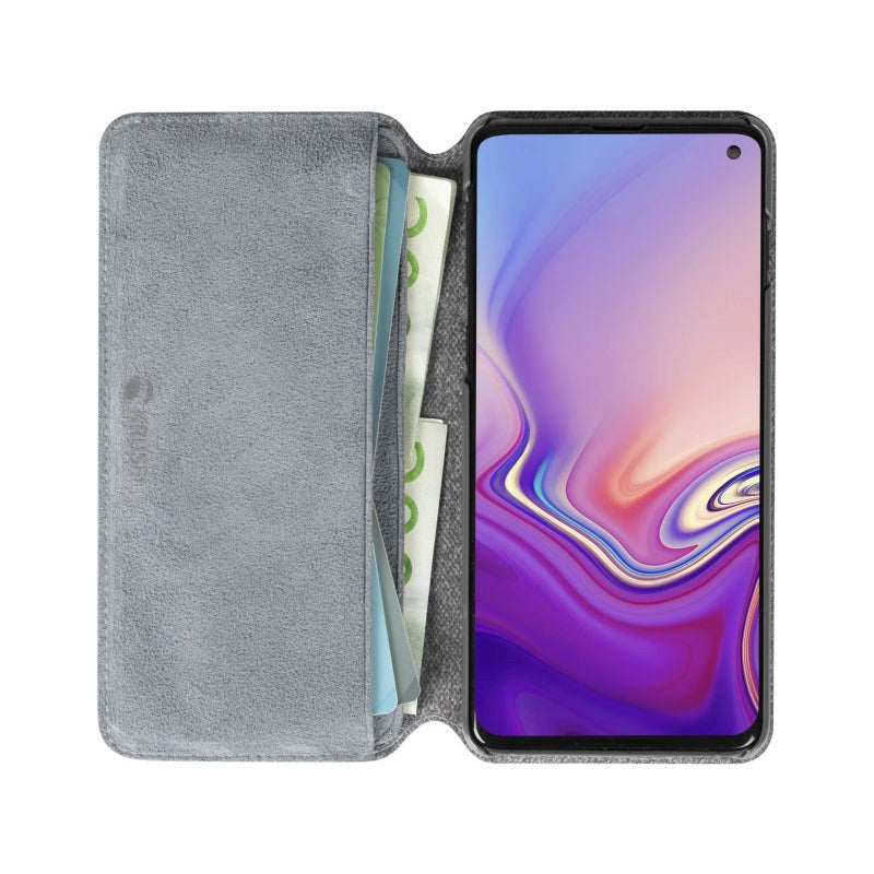 Samsung Galaxy S10 Krusell Broby Slim Wallet Semsket Skinn Flip Deksel med Lommebok - Grå