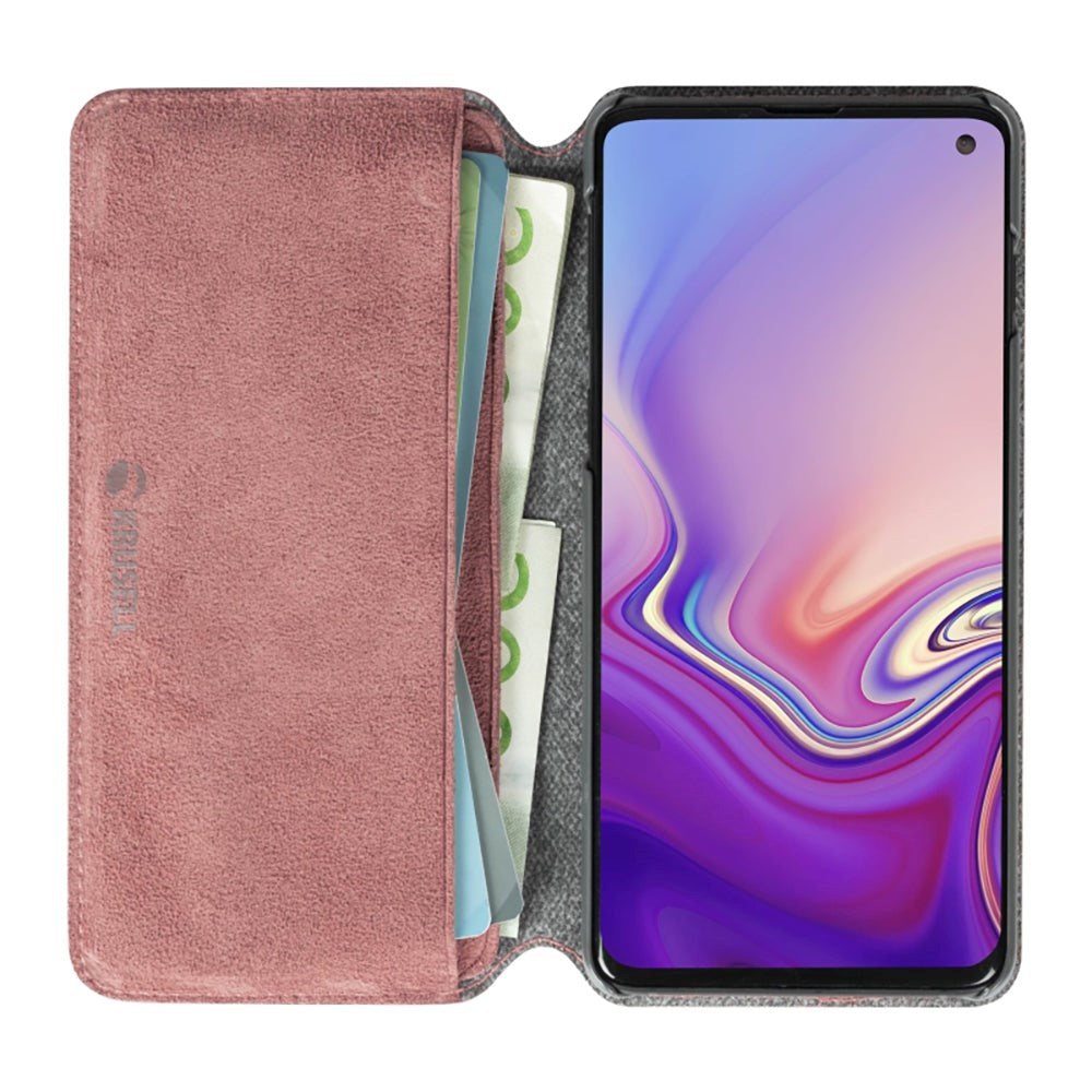 Krusell Broby Slim Wallet Samsung Galaxy S10+ (Plus) Semsket Skinn Flip Deksel med Lommebok - Rosa