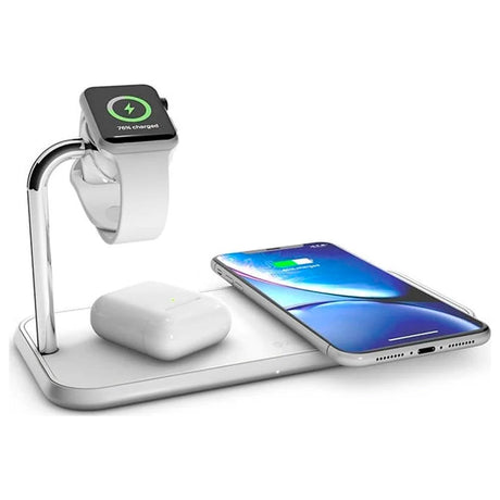 ZENS Triple Alu. Lader Qi Trådløs 20W (5W + 7,5W + 10W) Lader for iPhone og Apple Watch - Hvit