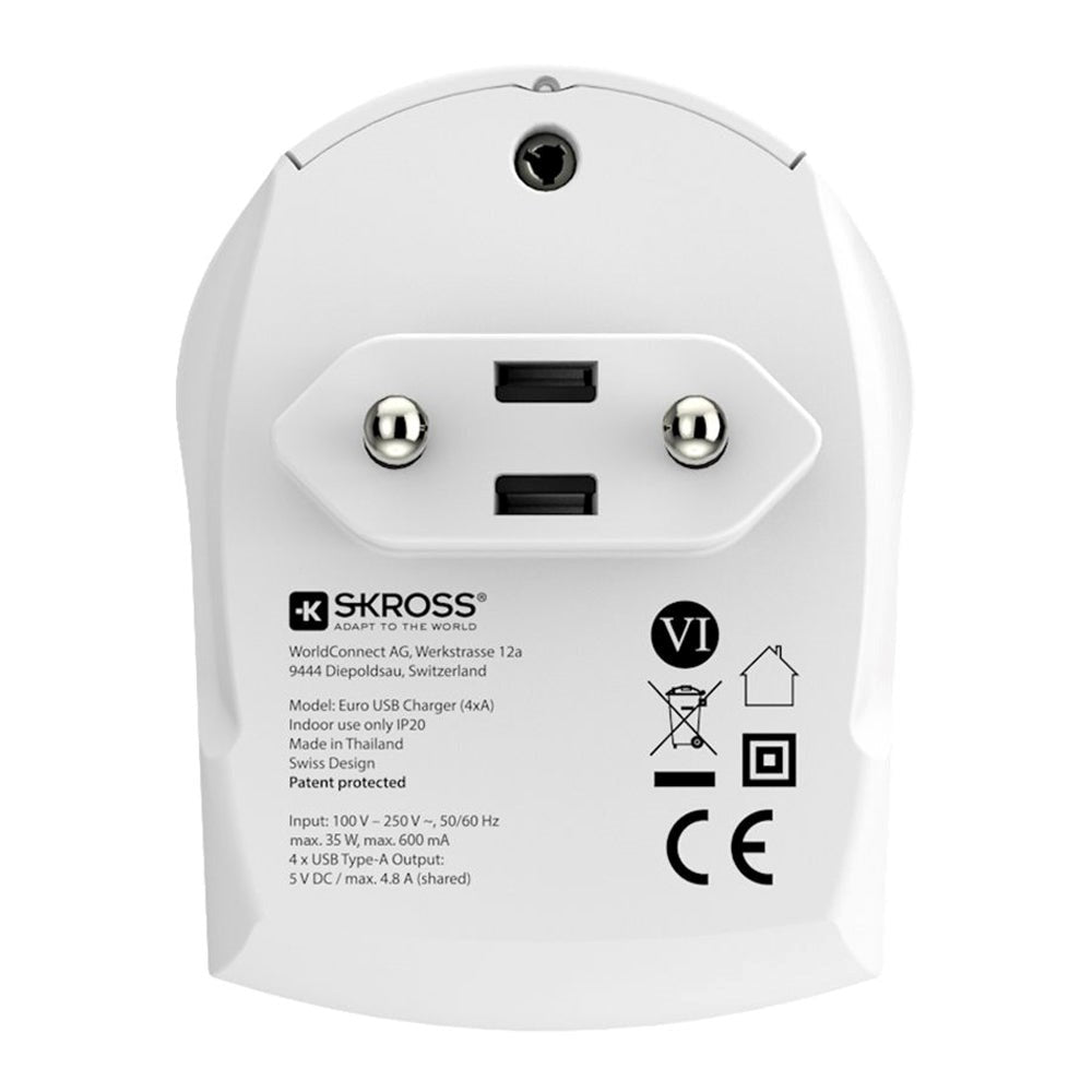 Skross Vegglader m. 4 x USB-A 24W - Hvit