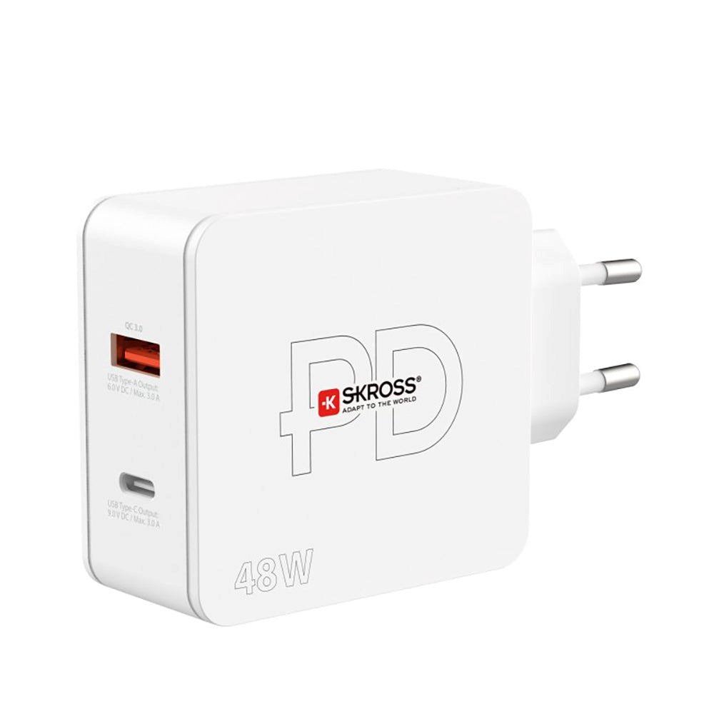 Skross Multipower 2 Pro+ PD 48W Vegglader m. USB-C og USB-A - Hvit