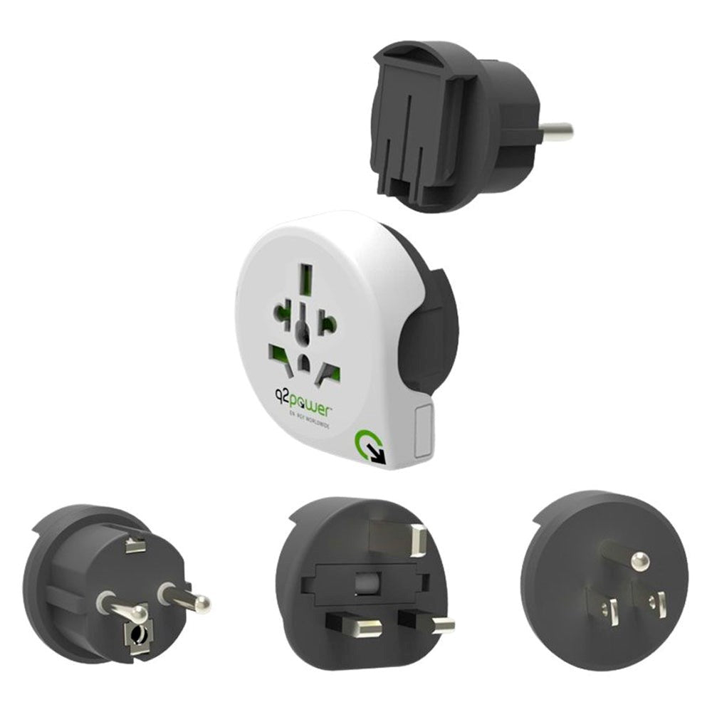 Q2 Power Qplux Worldwide 3-i-1 reiseadapter - Hvit / Svart