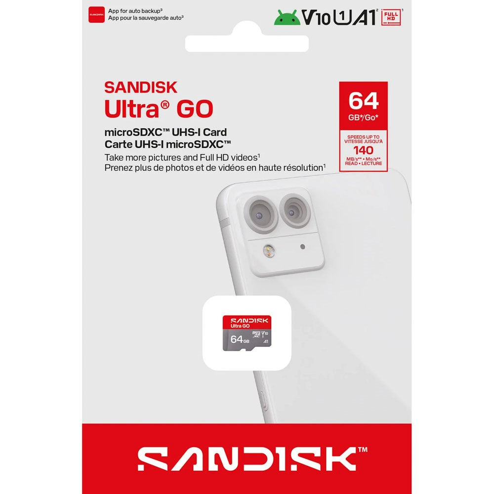SanDisk MicroSD Ultra Go Minnekort - 64GB - Rød / Grå