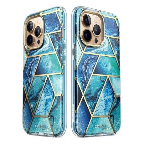 iPhone 14 Pro Max i-Blason Cosmo Marble Deksel m. Skjermbeskytter - Ocean Blue