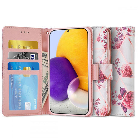 Samsung Galaxy A72 (4G/5G) Tech-Protect Marble Deksel m. Lommebok - Rosa