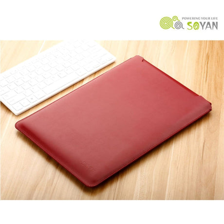 SOYAN MacBook / Laptop 12" (30cm x 22cm x 3mm) Skinn Sleeve m. Musematte - Vinrød