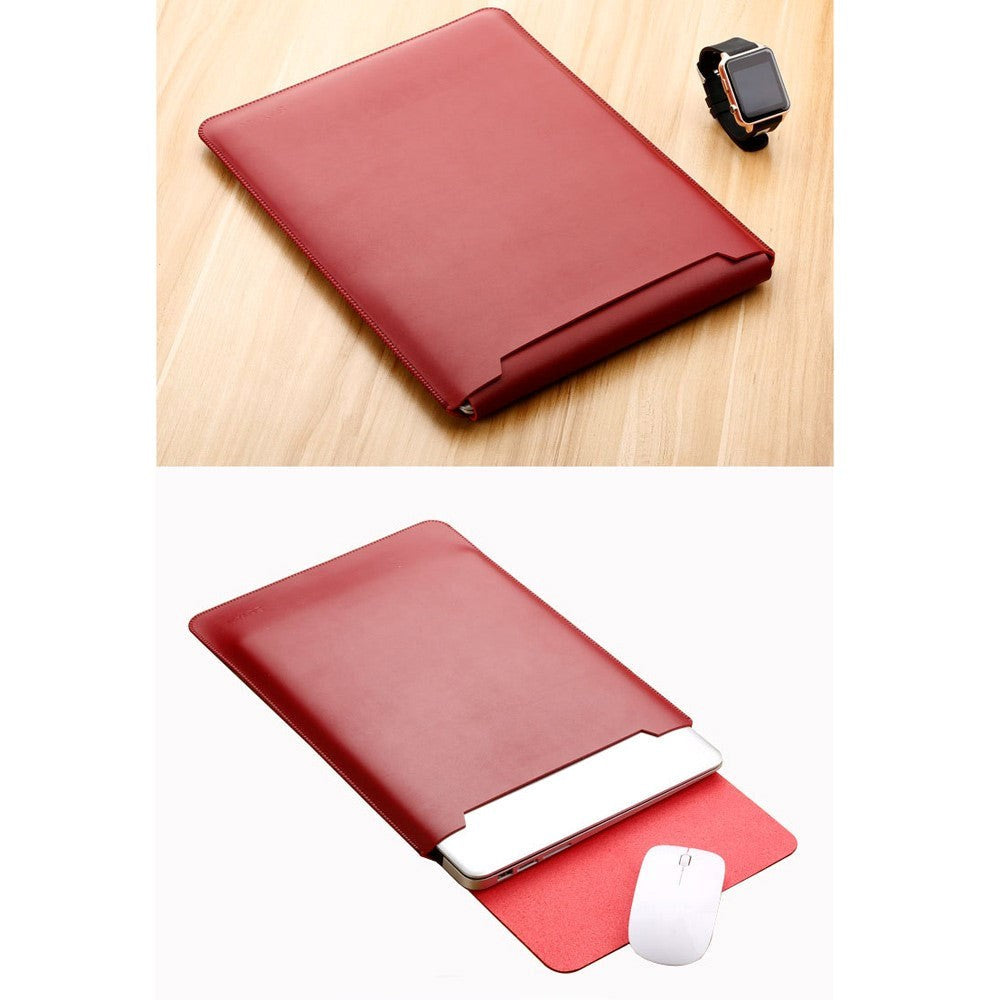 SOYAN MacBook / Laptop 12" (30cm x 22cm x 3mm) Skinn Sleeve m. Musematte - Vinrød