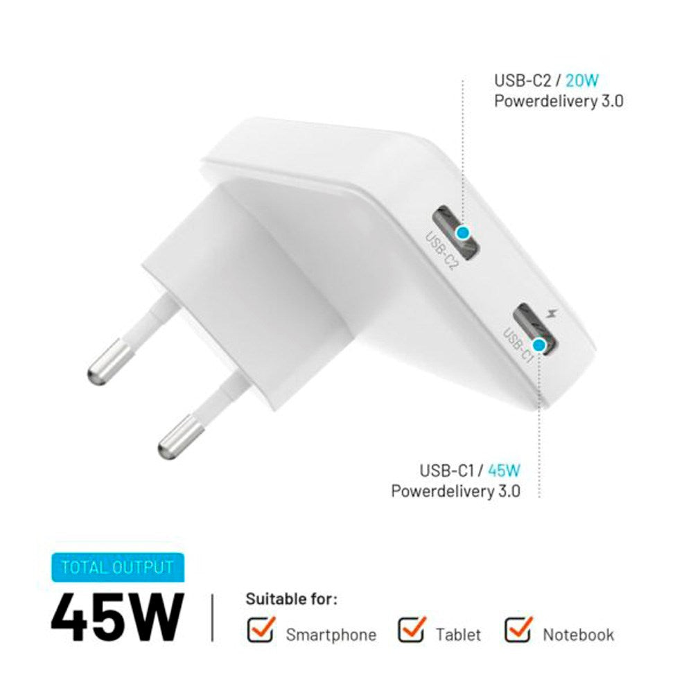 Fixed Slim GaN 90W USB-C Lader - 2 Porter - Hurtiglading - Hvit