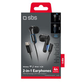 SBS Hybrid 2-i-1 Hodetelefoner - med / uten Kabel - USB-C - Svart