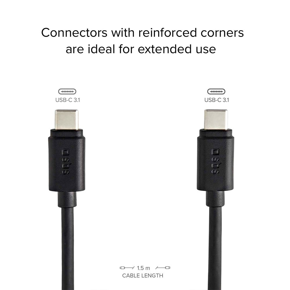 SBS USB-C til USB-C 3.1 Kabel - 1.5 Meter - 10 Gbit/s / 45W (PD) - Svart