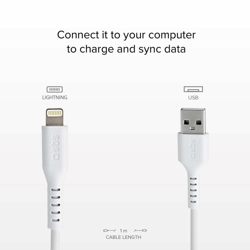 SBS USB-A til Lightning Kabel - 1 Meter - MFI - 480 Mbit/s - Hvit