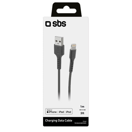 SBS USB-A til Lightning Kabel - 1 Meter - MFI - 480 Mbit/s - Svart