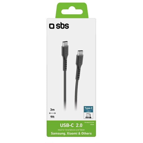 SBS USB-C til USB-C Kabel - 3 Meter - 25W (PD) - Svart