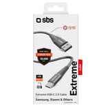 SBS Extreme Collection USB-A til USB-C Flettet Aramidfiberkabel - 1,5 meter - 480 Mbit/s - Svart