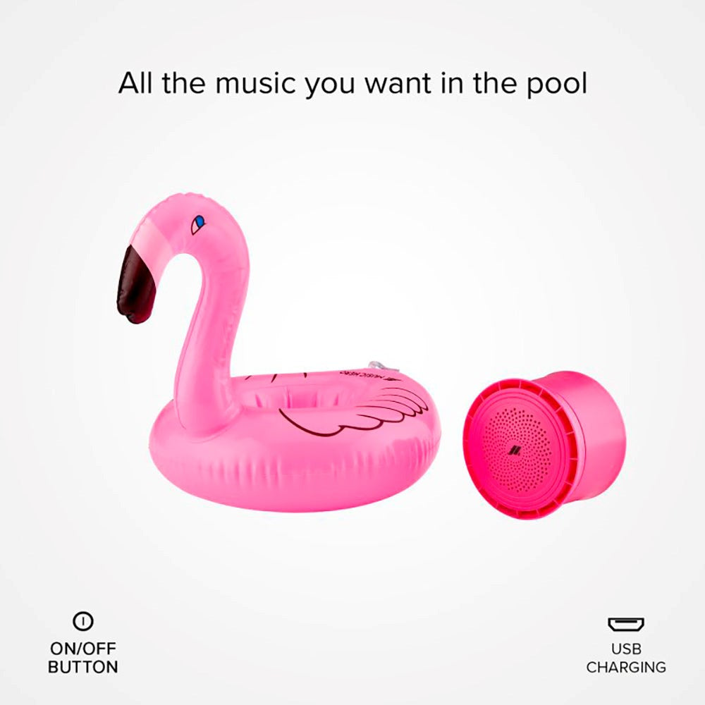 MUSIC HERO Bluetooth-Høyttaler med Oppblåsbar Svømmering - Flamingo