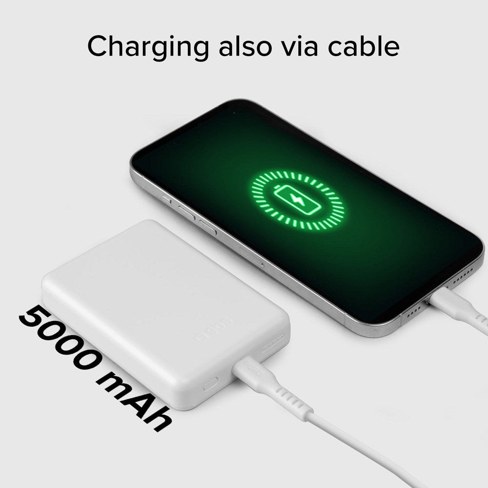 SBS Mag PowerBank 5000 mAh med USB-C og Trådløs Lading - Hvit