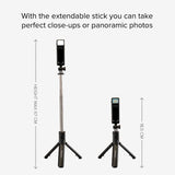 SBS Universal Selfie Stick m. Innebygd LED & Tripod - Maks Mobil: 60 - 90mm - Svart