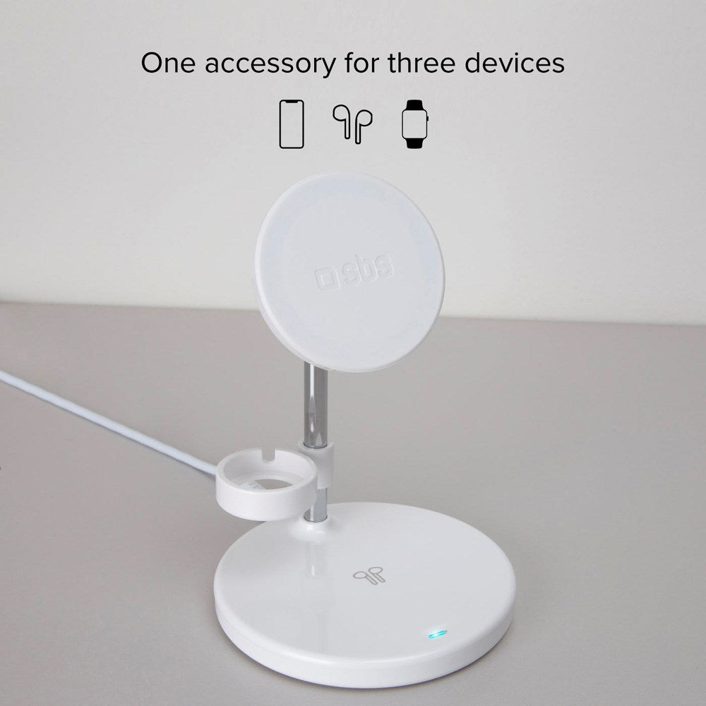 SBS 3-i-1 Magnetisk Trådløs Lader - MagSafe Kompatibel - Hvit