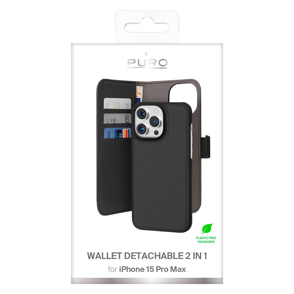 iPhone 15 Pro Max Puro Wallet Detachable 2-In-1 Deksel - Svart