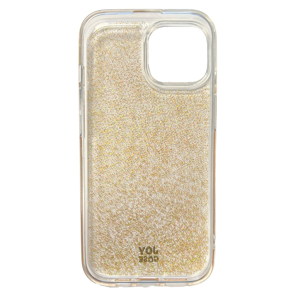 iPhone 15 Joy Deksel Hybrid Glitter Deksel - Gjennomsiktig / Gull