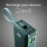 SBS - 20W LCD PowerBank m. 1x USB-A & 1x USB-C - 10.000 mAh - Lyseblå