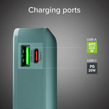 SBS - 20W LCD PowerBank m. 1x USB-A & 1x USB-C - 10.000 mAh - Lyseblå