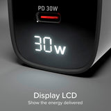 SBS - 30W LCD Vegglader m. 1x USB-A & 1x USB-C - Svart