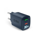 SBS - 30W LCD Vegglader m. 1x USB-A & 1x USB-C - Blå